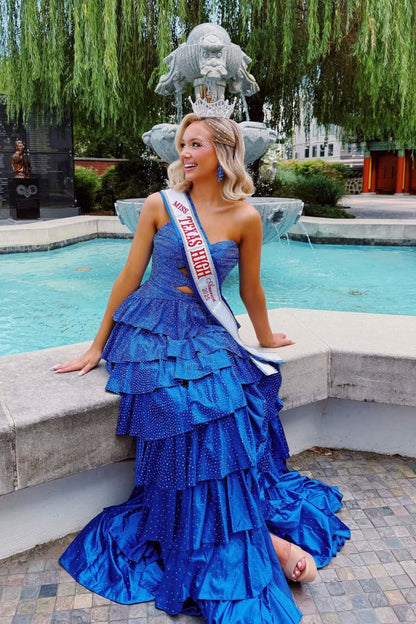 Gorgeous A-Line Sweetheart Lace Up Beaded Prom Dress with Keyhole Bodice and Ruffle Skirt