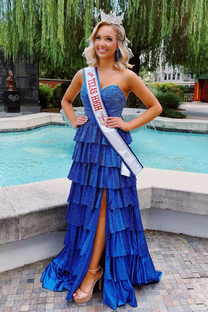 Gorgeous A-Line Sweetheart Lace Up Beaded Prom Dress with Keyhole Bodice and Ruffle Skirt
