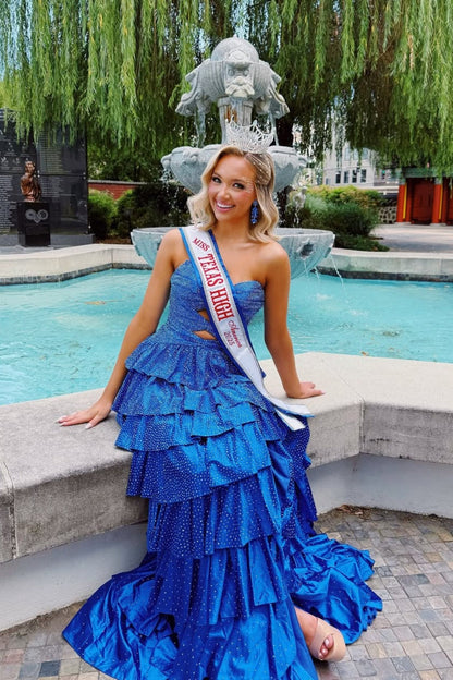 Gorgeous A-Line Sweetheart Lace Up Beaded Prom Dress with Keyhole Bodice and Ruffle Skirt