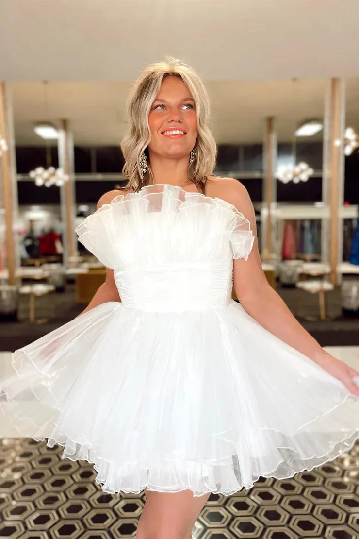 Strapless Ruffled Homecoming Dresses, Strapless Ruffled Short Formal Cocktail Dresses