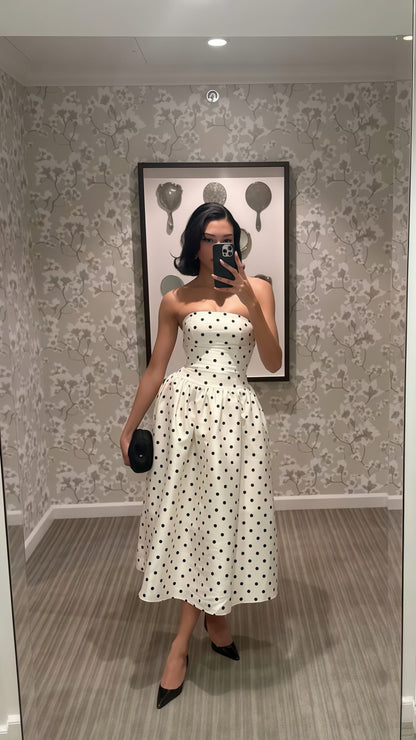 Strapless A-line Dots Party Dress Sleeveless Holiday Dresses,AST1877