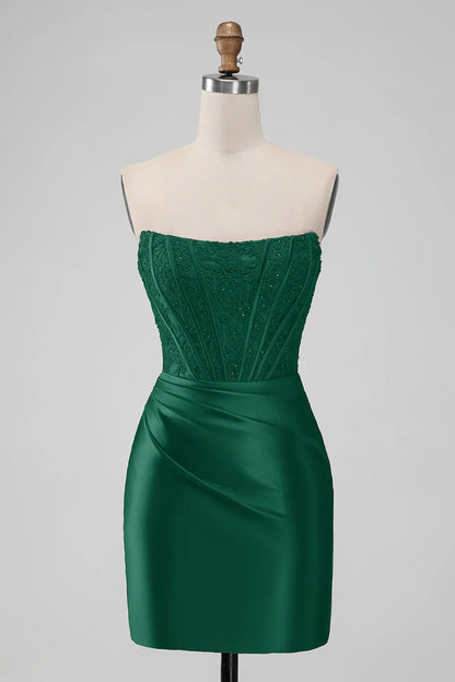 omberprom Strapless Homecoming Dress Stylish Bodycon Sleeveless Pleated Short Prom Dress