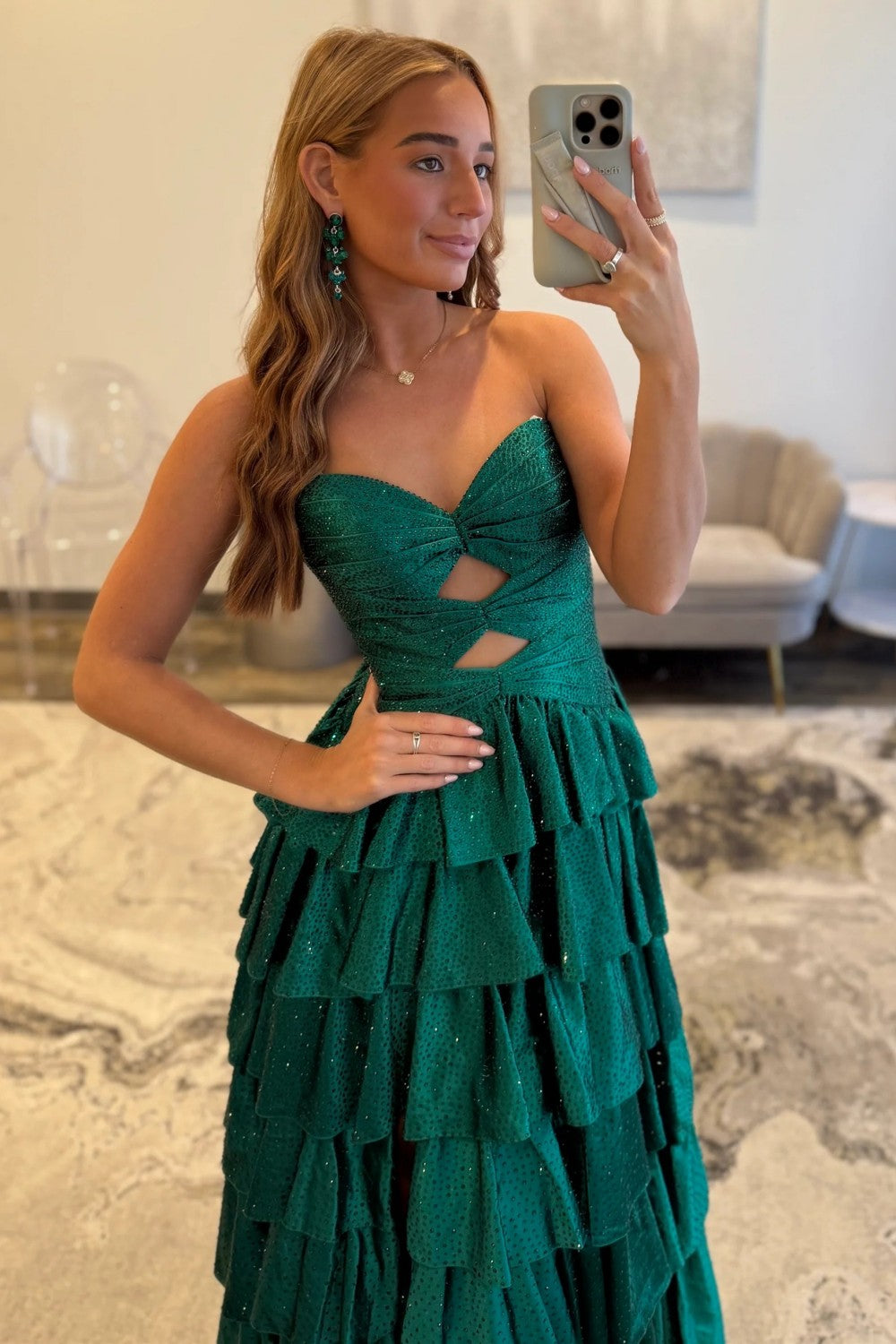 Gorgeous A-Line Sweetheart Lace Up Beaded Prom Dress with Keyhole Bodice and Ruffle Skirt