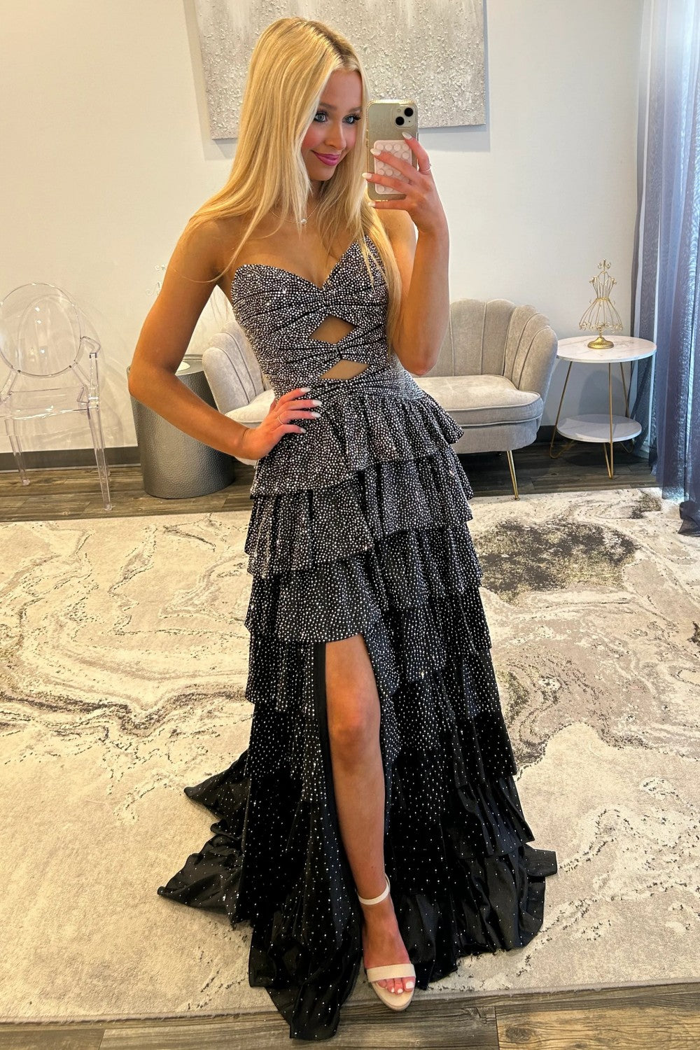 Gorgeous A-Line Sweetheart Lace Up Beaded Prom Dress with Keyhole Bodice and Ruffle Skirt