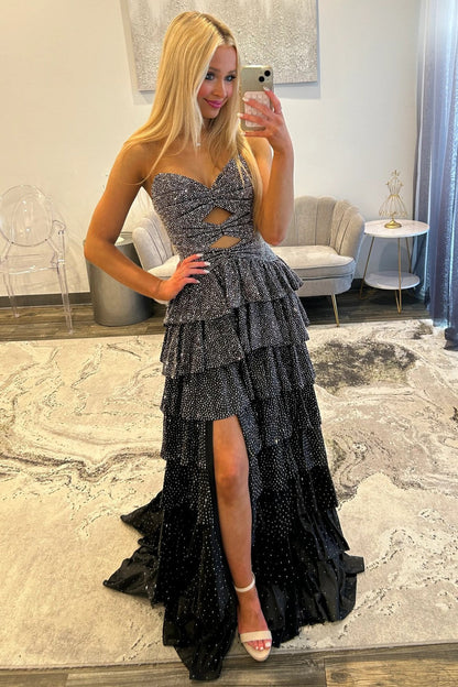 Gorgeous A-Line Sweetheart Lace Up Beaded Prom Dress with Keyhole Bodice and Ruffle Skirt