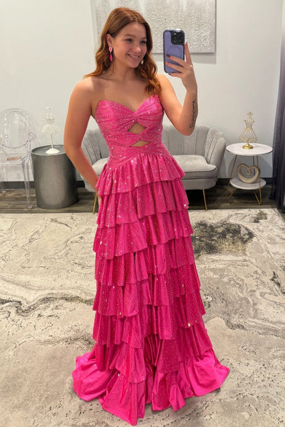 Gorgeous A-Line Sweetheart Lace Up Beaded Prom Dress with Keyhole Bodice and Ruffle Skirt