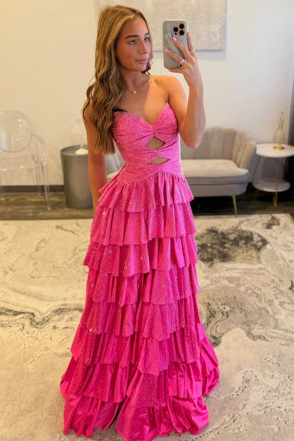 Gorgeous A-Line Sweetheart Lace Up Beaded Prom Dress with Keyhole Bodice and Ruffle Skirt