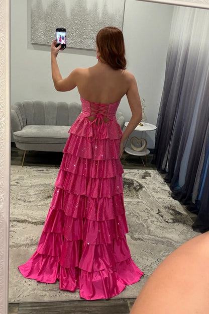 Gorgeous A-Line Sweetheart Lace Up Beaded Prom Dress with Keyhole Bodice and Ruffle Skirt