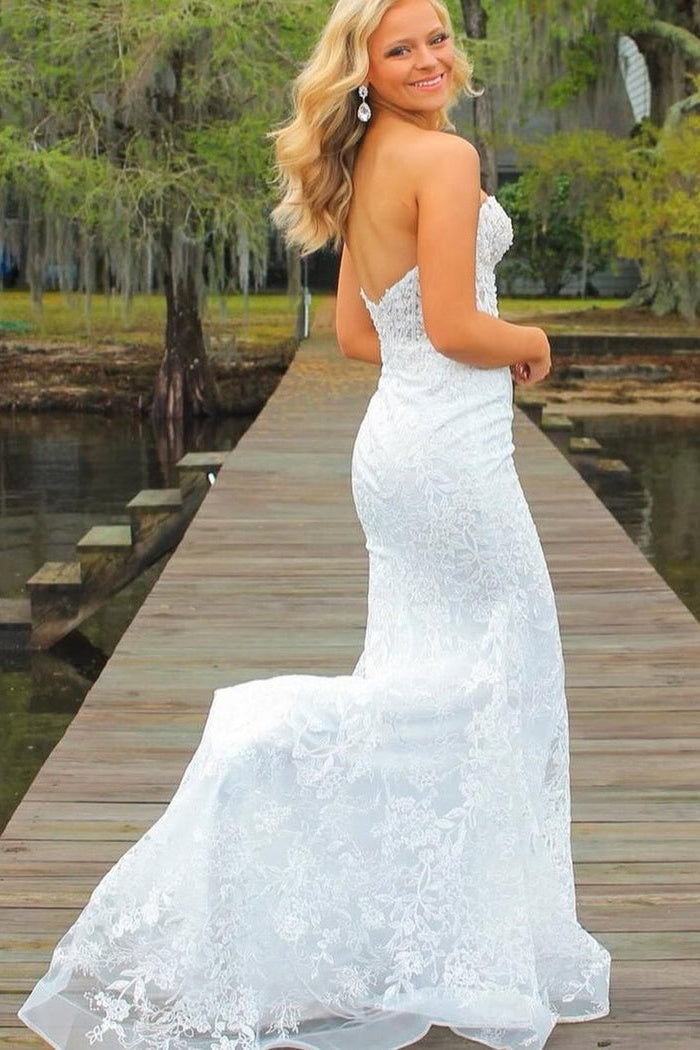 Backless Sequin Mermaid Prom Dress with Sweetheart Neckline and Delicate Appliques