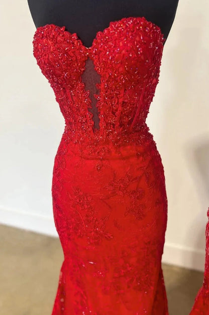 Backless Sequin Mermaid Prom Dress with Sweetheart Neckline and Delicate Appliques