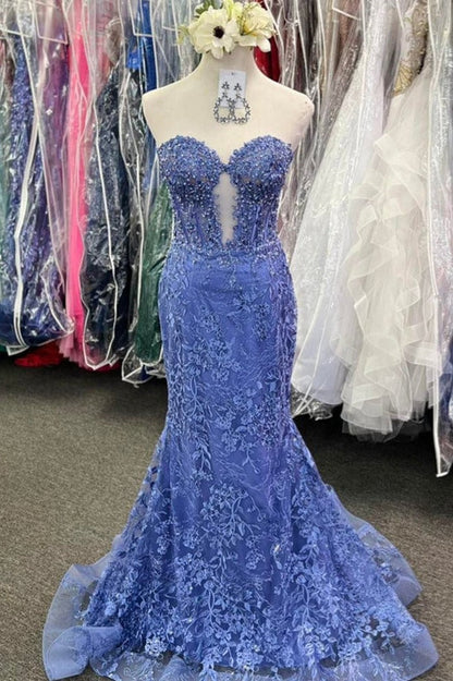 Backless Sequin Mermaid Prom Dress with Sweetheart Neckline and Delicate Appliques