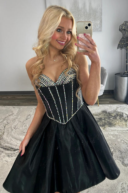Stunning A-Line Sweetheart Corset Homecoming Dress with Crystal Detail and Flared Skirt