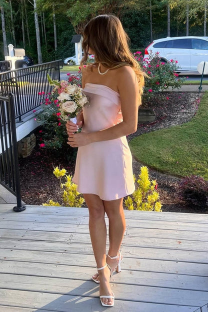 Stunning A Line Strapless Light Pink Mini Party Dress with Ruched