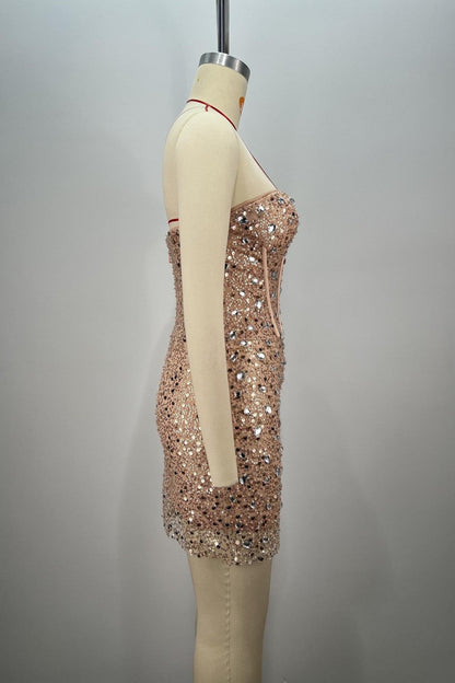 Stunning Strapless Rhinestone Corset Bodycon Homecoming Dress