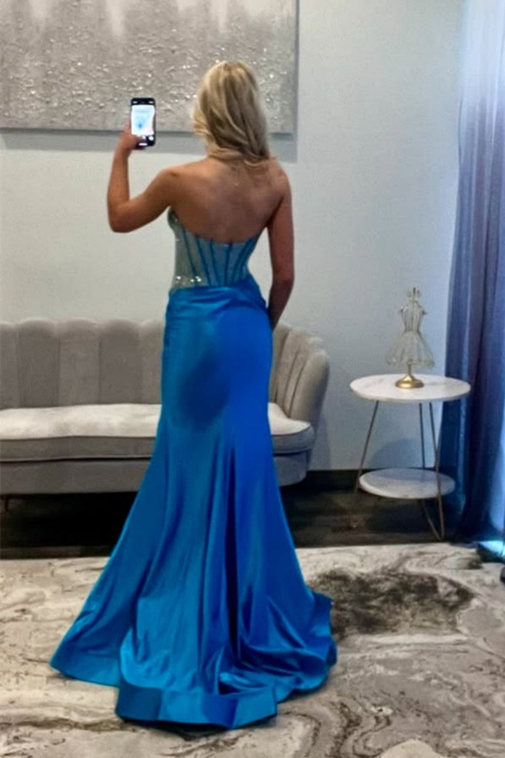 Stunning Hot Pink Mermaid Prom Dress with Beaded Top Long Satin and Slit