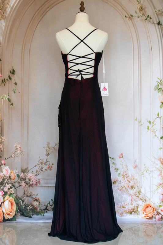 Stylish Sheath Spaghetti Straps Burgundy Long Prom Dress with Criss Cross Back