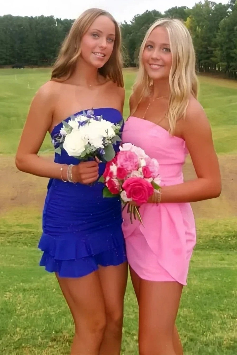 Chic Sheath Strapless Royal Blue Short Homecoming Dress with Ruffles