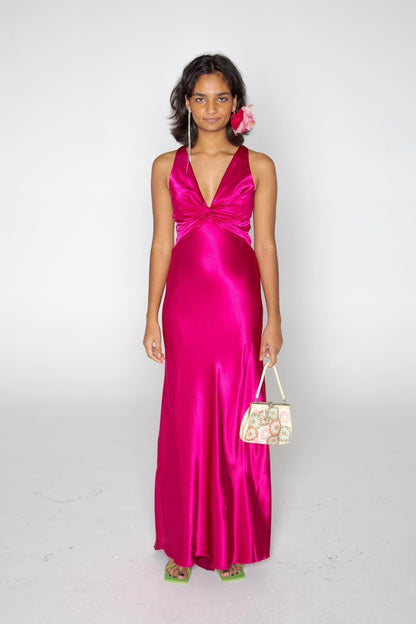 Elegant Meriamd Satin V Neck Prom Dress with Ruched Bodice