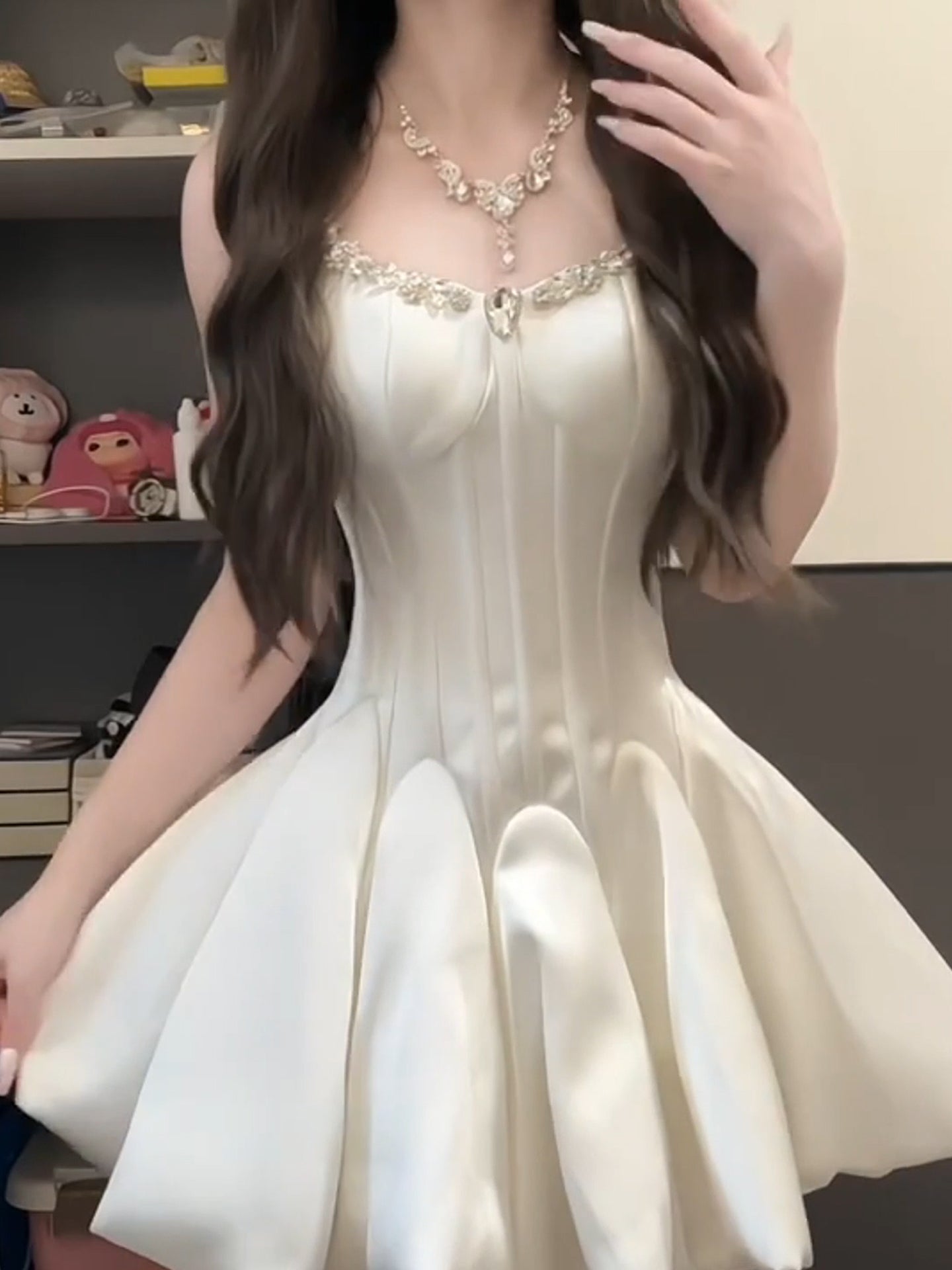 Sweet Ivory Beaded Homecoming Dresses A-line Satin Short Prom Dress, AST2042