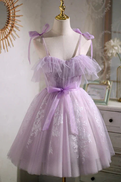 omberprom Sweet Purple A-line Graduation Dresses Short Party Dress Homecoming Dress with Ribbon