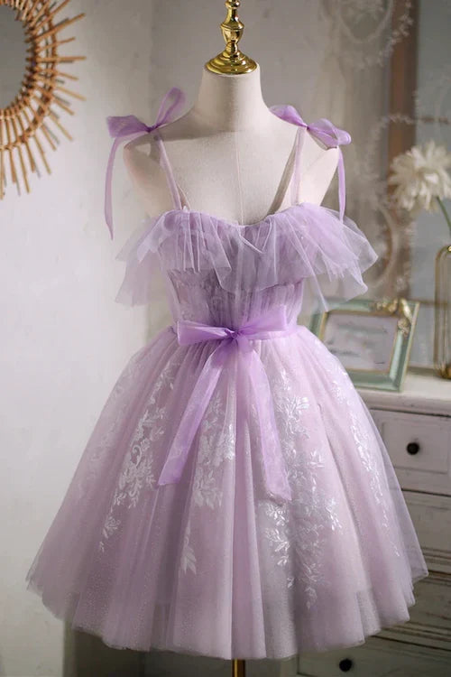 omberprom Sweet Purple A-line Graduation Dresses Short Party Dress Homecoming Dress with Ribbon
