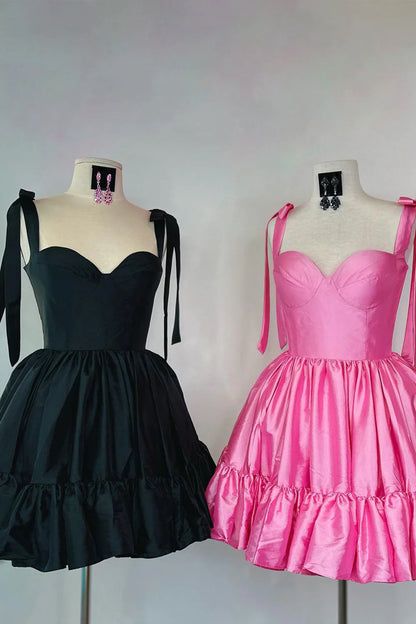Sweet Satin Homecoming Dress with A-Line Silhouette and Ruffle Details
