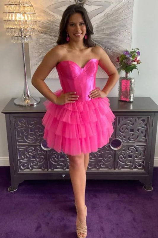 omberprom Sweetheart Homecoming Dress Fashionable and Beautiful A-Line Tiered Tulle Short Graduation Dress