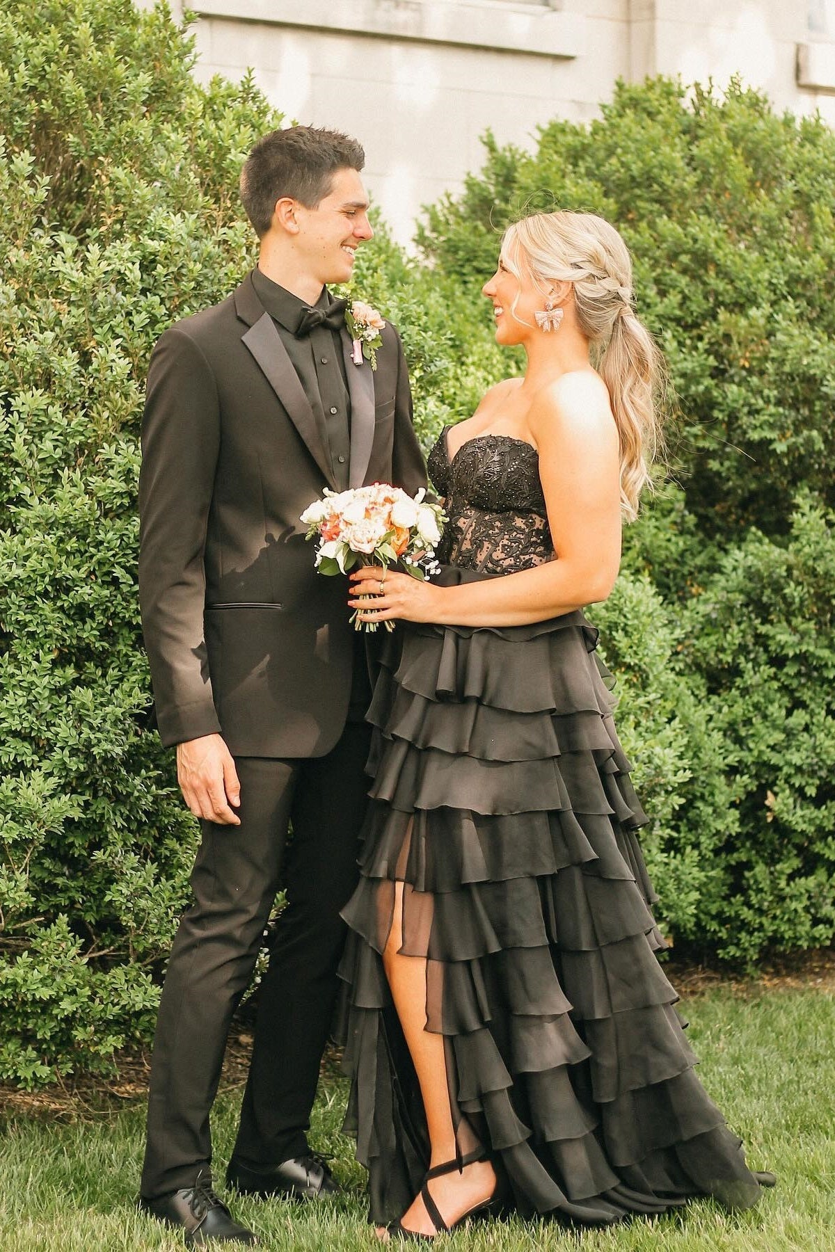 Elegant Lace and Chiffon Ruffle Long Prom Dress A Line