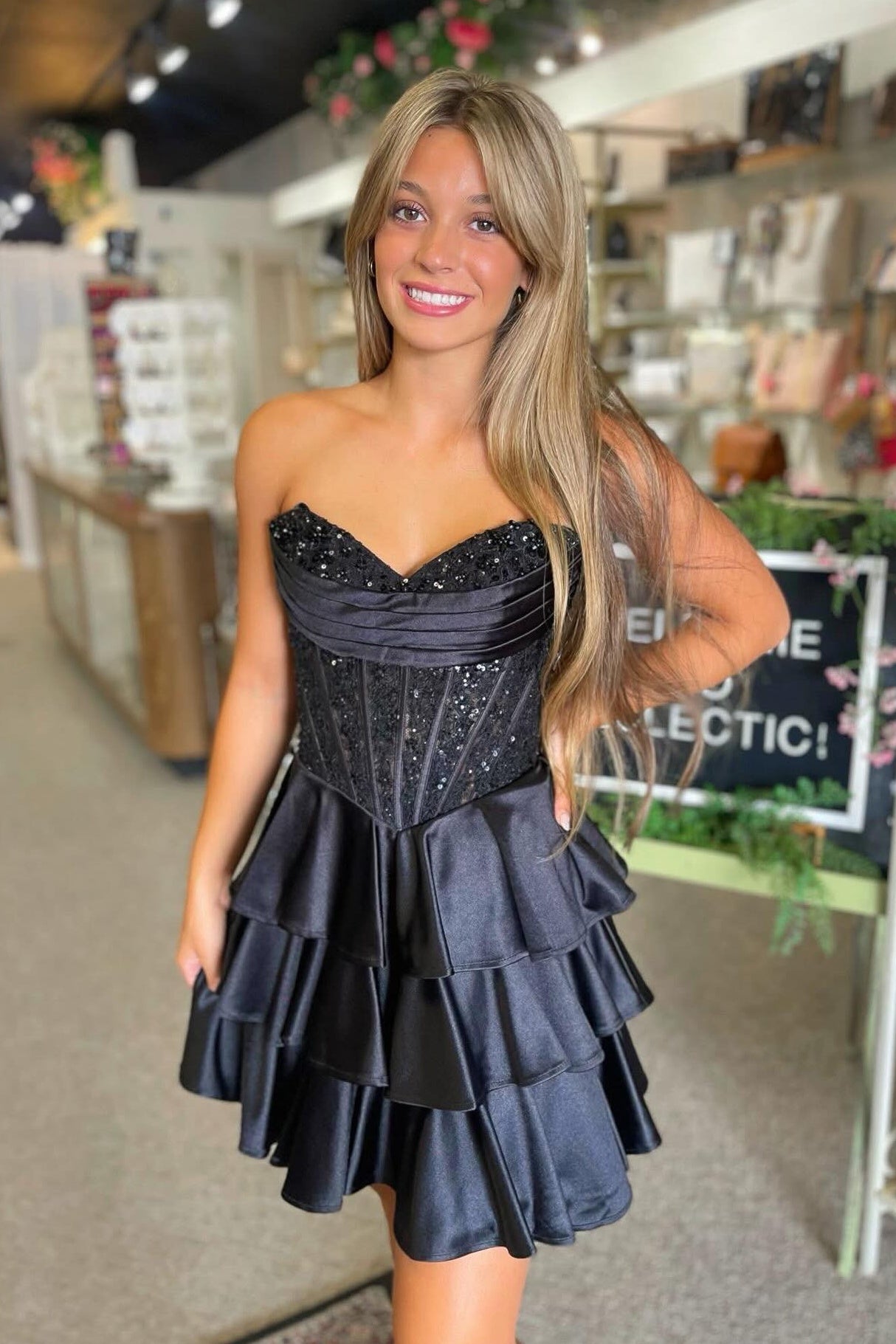 Light Blue Sweetheart Tiered Homecoming Dress with Lace Corset Bodice