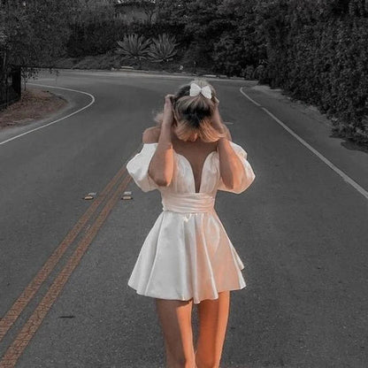 Sexy White Off-the-shoulder A-Line Short Party Dress Cocktail Dress Homecoming Dress TP4454