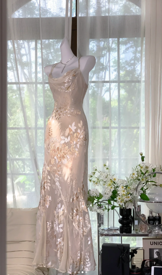 Pretty Spaghetti Straps Chiffon Print Floral Mermaid Long Party Dress Evening Gown