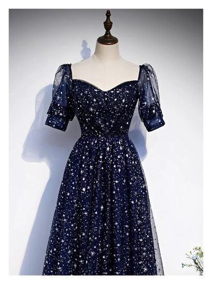 Navy Blue Tulle Simple Prom Dress, A-line Navy Blue Tulle Evening Dress TP1105