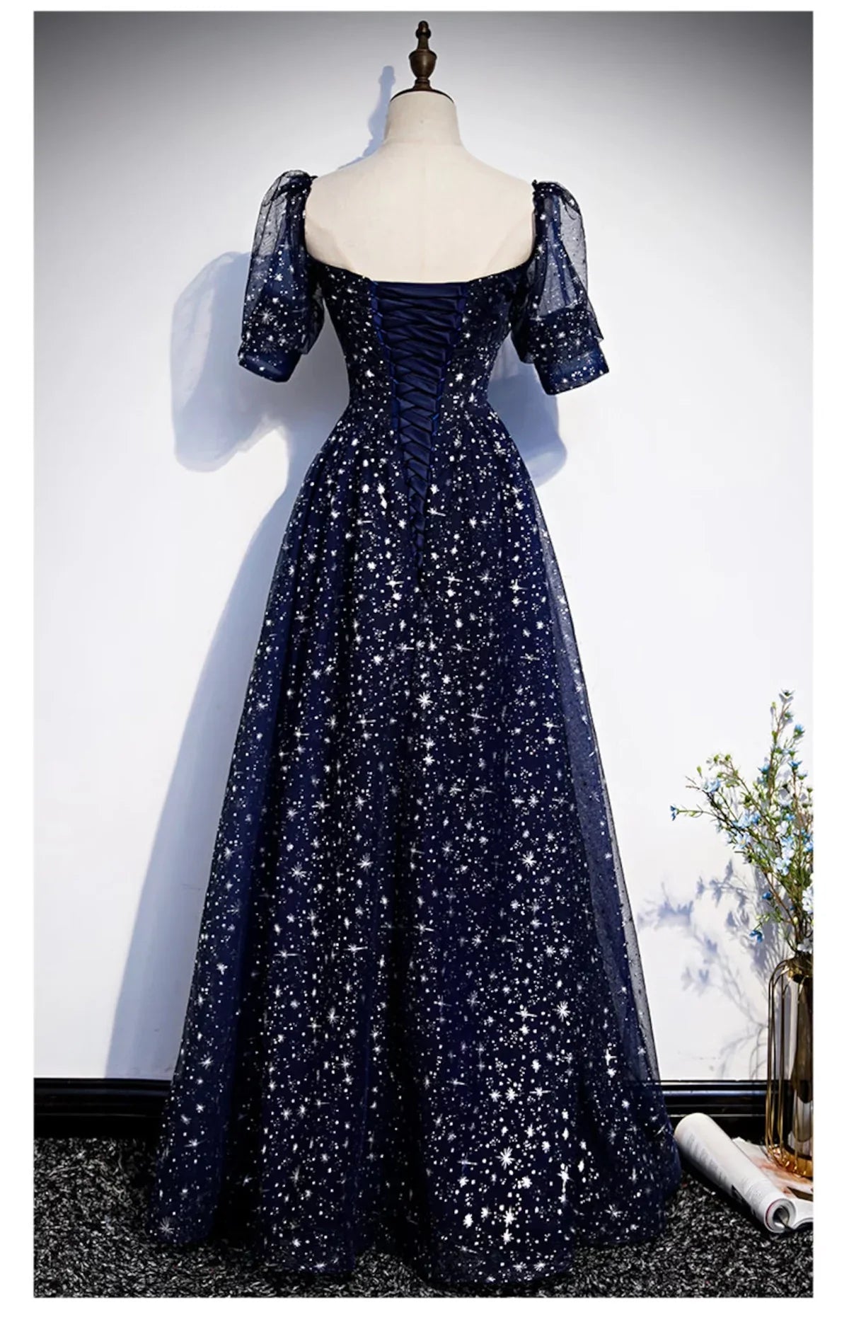 Navy Blue Tulle Simple Prom Dress, A-line Navy Blue Tulle Evening Dress TP1105