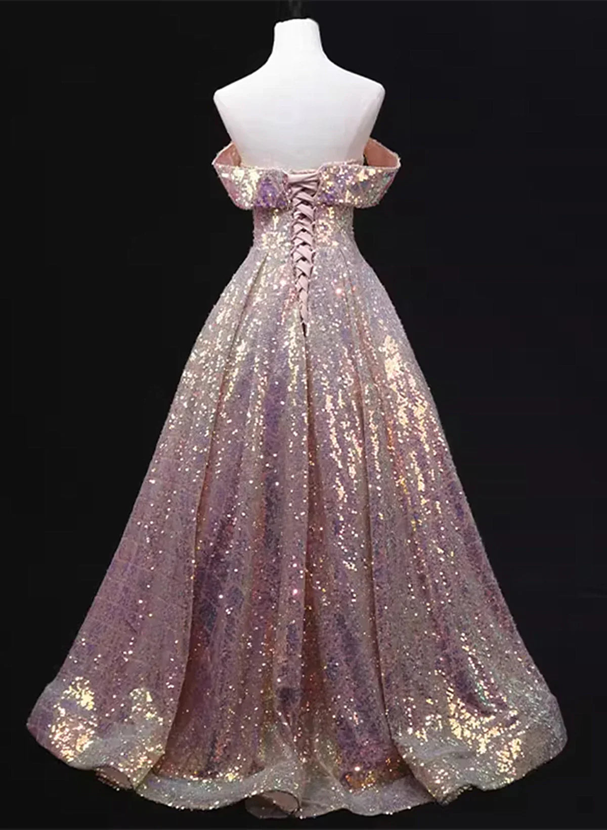 A-line Off Shoulder Sequins Long Prom Dress Party Dress, Sequins Evening Dress TP1114