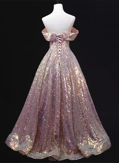 A-line Off Shoulder Sequins Long Prom Dress Party Dress, Sequins Evening Dress TP1114