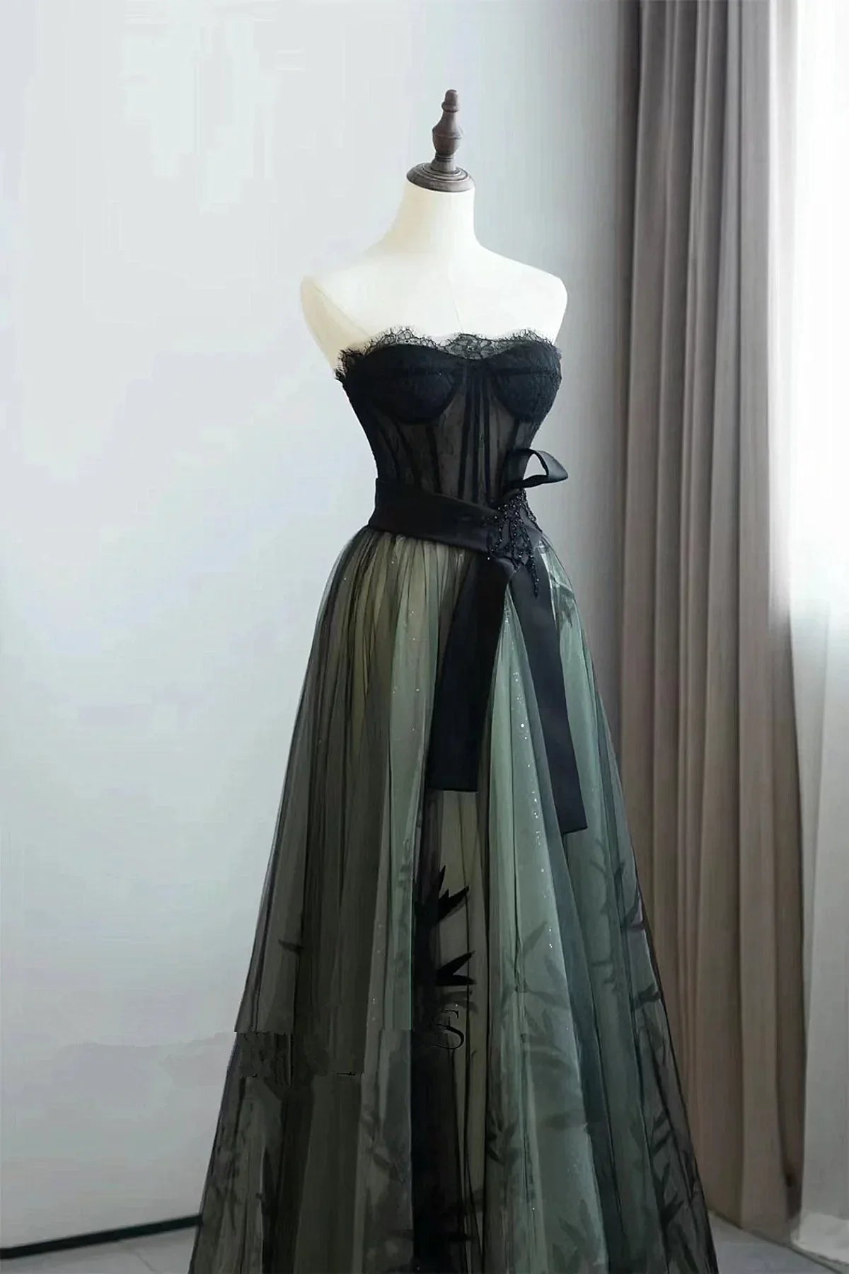 Lovely Green and Black Sweetheart Long Evening Dress, A-line Prom Dress Party Dress TP1117