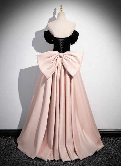 Off Shoulder A-line Pink Formal Dress Evening Dress, Pink Long Prom Dress TP1118