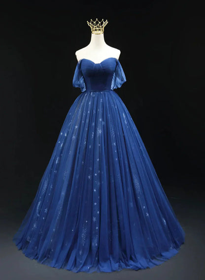 Navy Blue Tulle Sweetheart Long Formal Dress, A-line Navy Blue Evening Dress Prom Dress TP1125