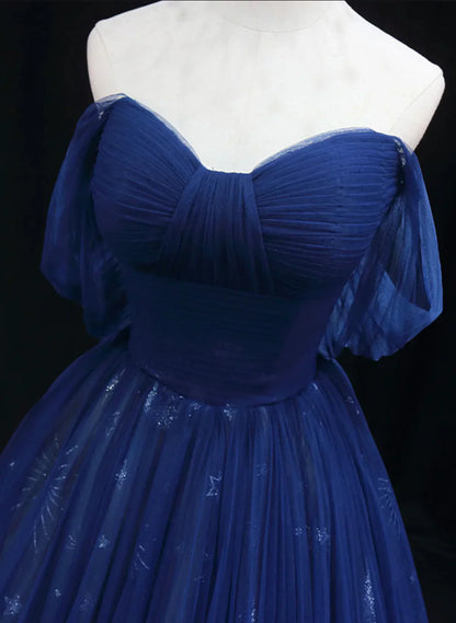 Navy Blue Tulle Sweetheart Long Formal Dress, A-line Navy Blue Evening Dress Prom Dress TP1125