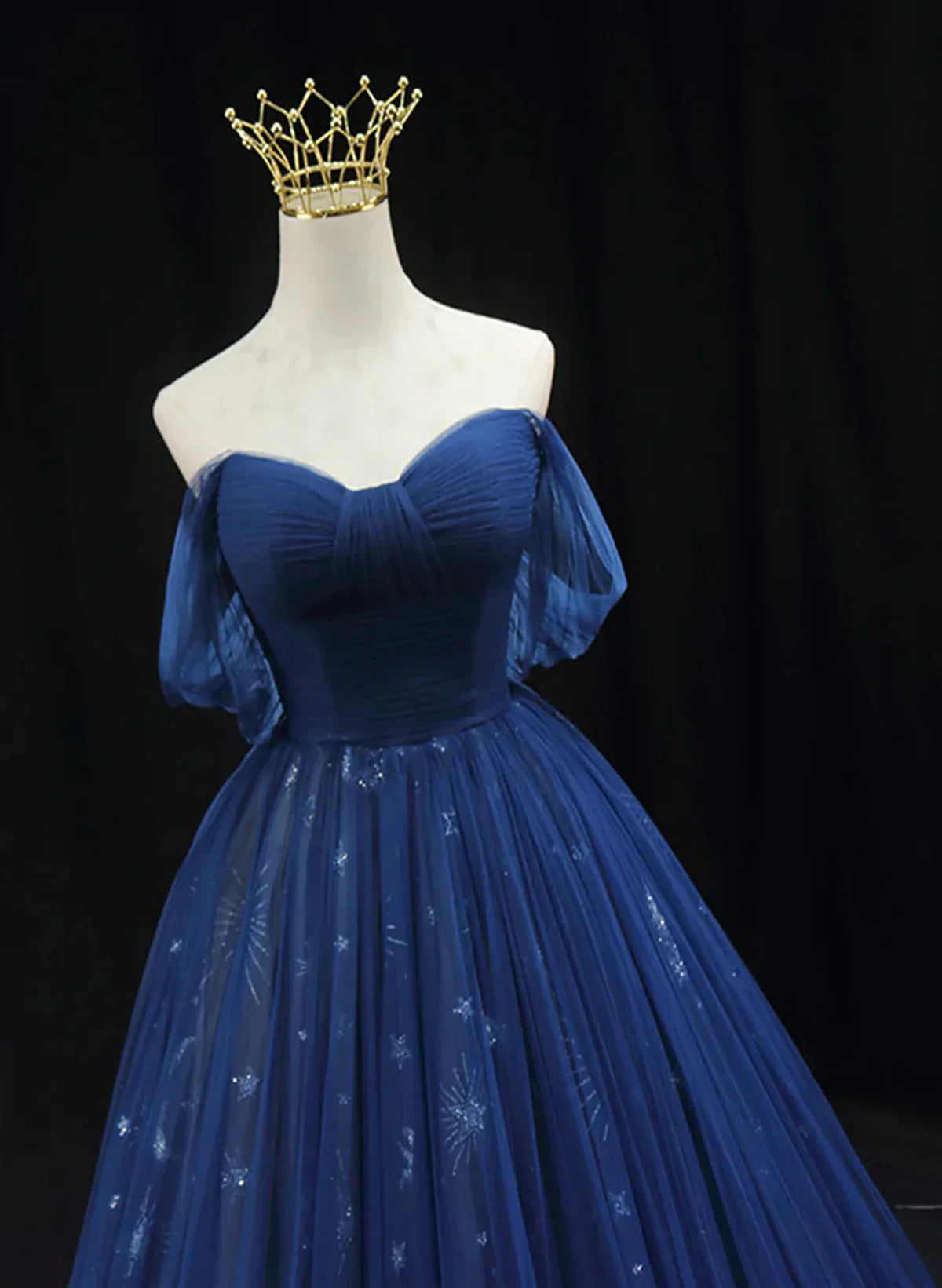 Navy Blue Tulle Sweetheart Long Formal Dress, A-line Navy Blue Evening Dress Prom Dress TP1125