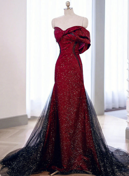 Elegant Black And Red Sweetheart Mermaid Long Prom Dress, Black And Red Evening Dress TP1130