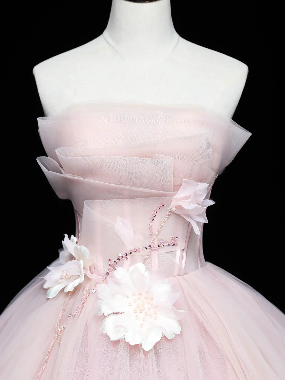 Pink Ball Gown Scoop Long Tulle Sweet 16 Dress, Pink Tulle Formal Dress Prom Dress TP1144