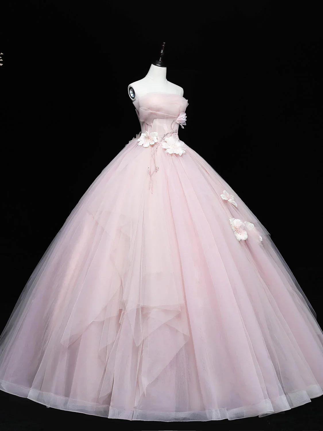 Pink Ball Gown Scoop Long Tulle Sweet 16 Dress, Pink Tulle Formal Dress Prom Dress TP1144