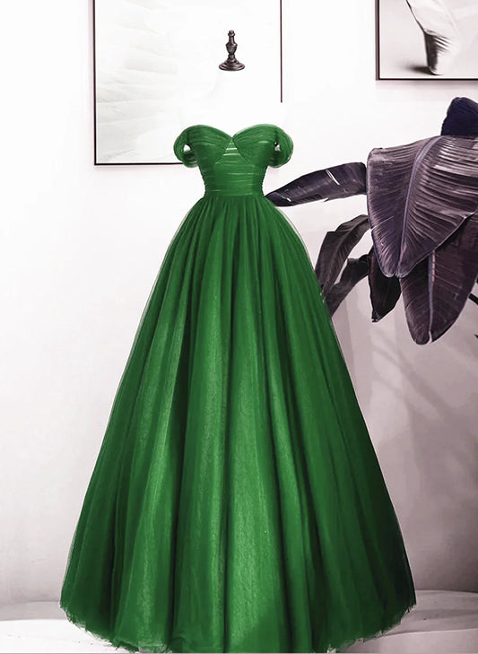 A-line Off Shoulder Sweetheart Simple Party Dress, Tulle Long Prom Dress TP1162