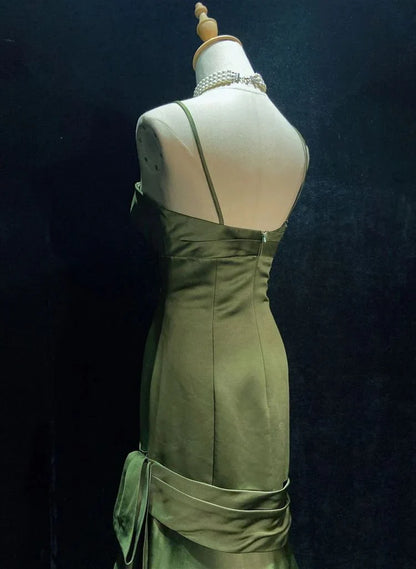 Green Satin Sweetheart Straps Long Evening Dress, Green Wedding Party Dress TP1207