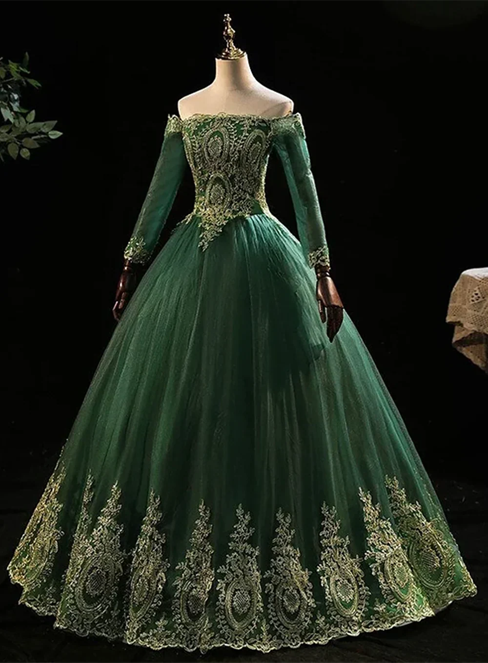 Off the Shoulder Dark Green Formal Dress, Dark Green Tulle Party Dress Evening Dress TP1240