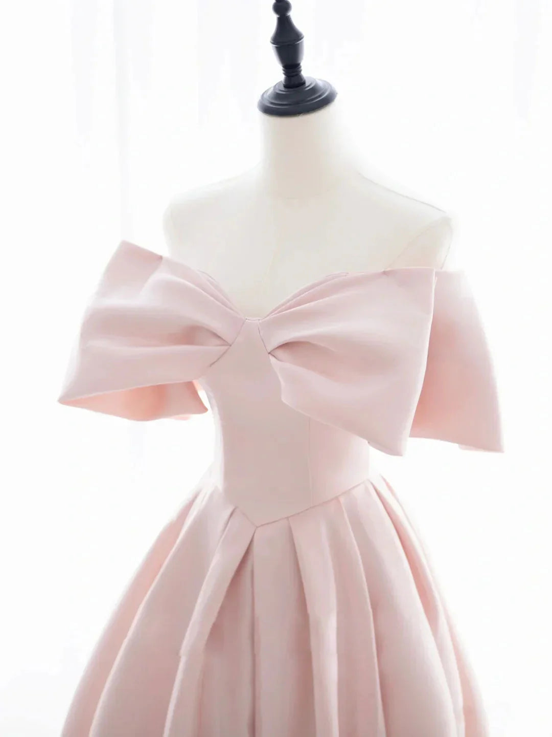 Pink Satin Sweetheart with Bow Party Dress, Pink Long Prom Dress TP1293