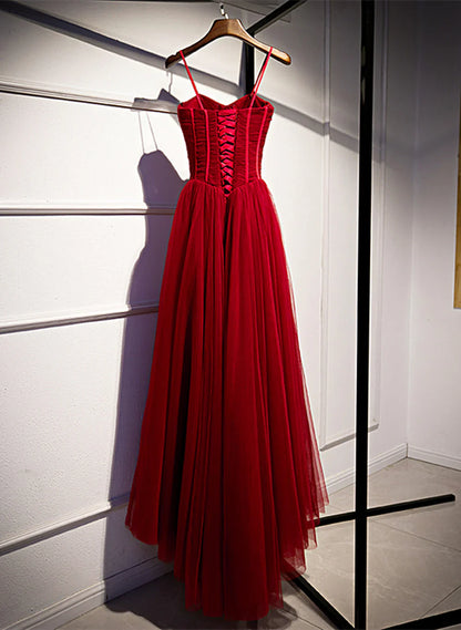 Red Sweetheart Simple A-line Tulle Prom Dress, Red Evening Dress Party Dress TP1301