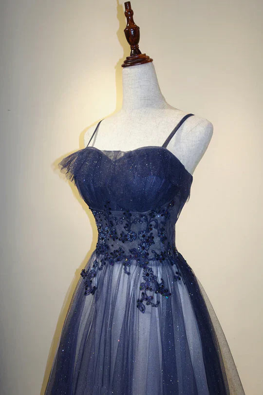 Blue Gradient A-line Tulle Long Formal Dress, Floor Length Prom Dress TP1309