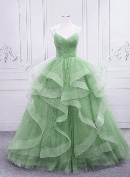 Light Green Tulle Long Formal Dress Party Dress, Green Layers Floor Length Formal Dress TP1314